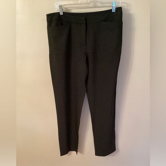 EILEEN FISHER SIZE PM BLACK WOOL BLEND FLAT FRONT ANKLE PANT TROUSERS - Picture 1 of 6
